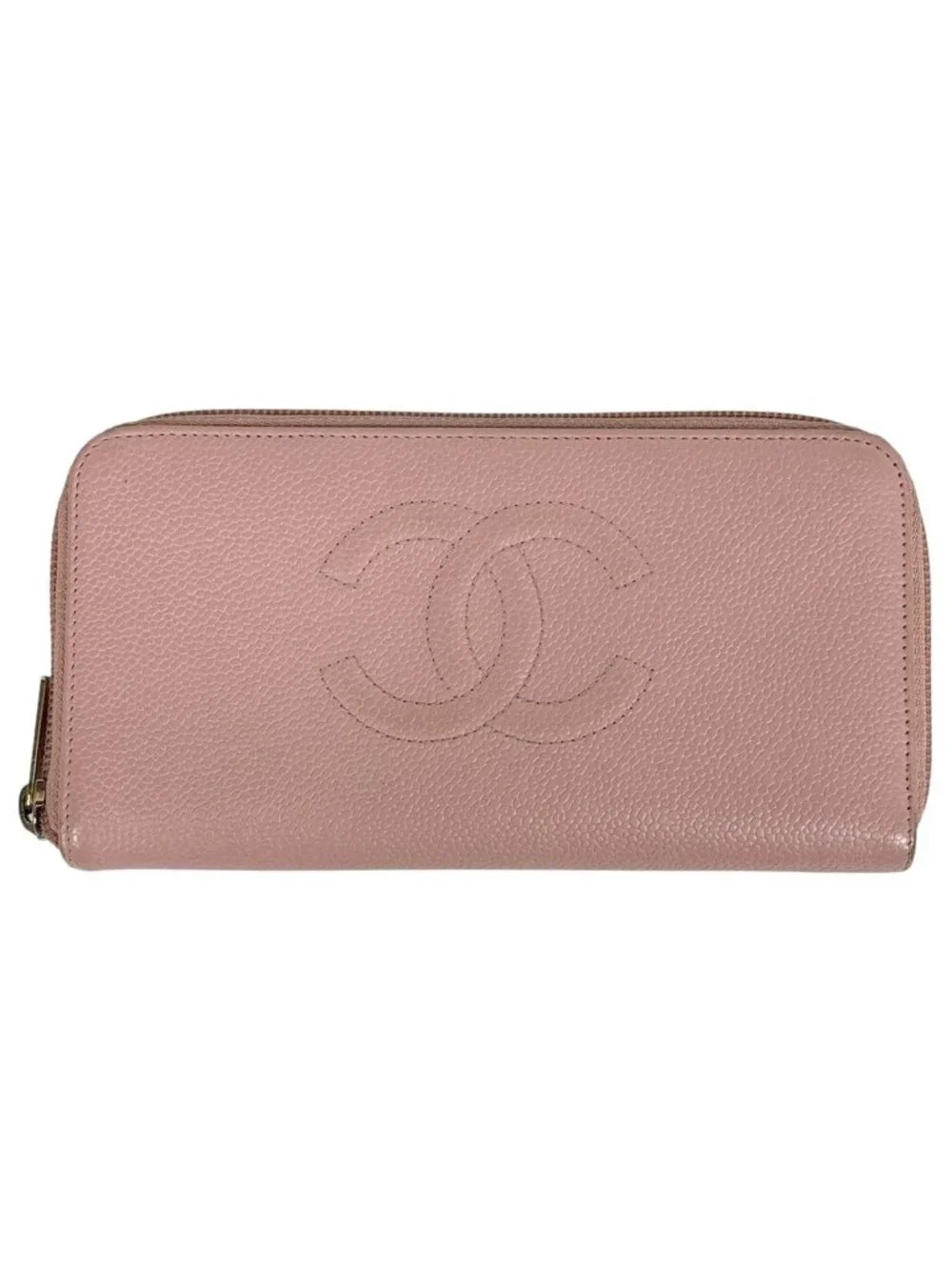 Chanel CC Logo Zip Around Wallet CC Round Zip Caviar Leather Pink